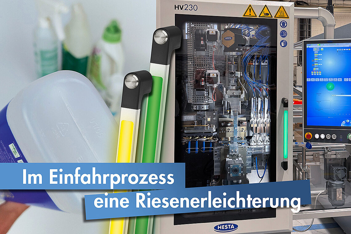 Kraus & Naimer Leuchtgriffe erleichtern Freigabe an Schutztüren der new HESTA Blasformmaschinen