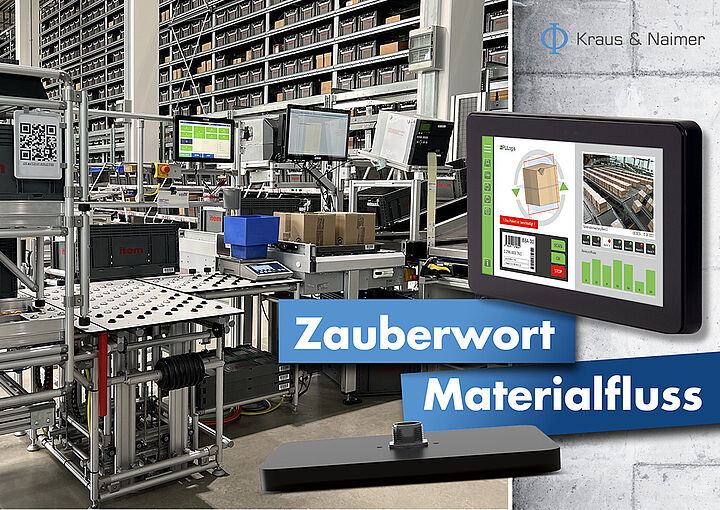 Bedienpanel Plug & Play von Kraus & Naimer Herzstück beim flexiblen Industrie-Arbeitsplatz von item. HMI, Touch-Panel, Industriepanel, Maschinenpanel, Systemarbeitsplatz, ergonomischer Arbeitsplatz.