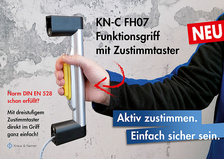 Funktionsgriff mit Zustimmtaster, Maschinengriff, Zustimmfunktion, DIN EN 528, Regalbediengerät, Personensicherheit