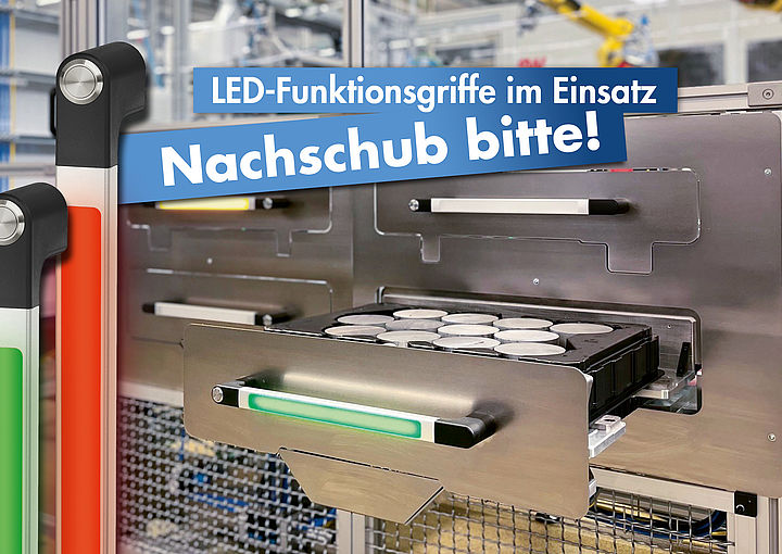 Kraus & Naimer LED-Funktionsgriffe im Einsatz bei der Geiger Fertigungstechnologie GmbH. Industriegriff, Maschinengriff, Roboterzelle.